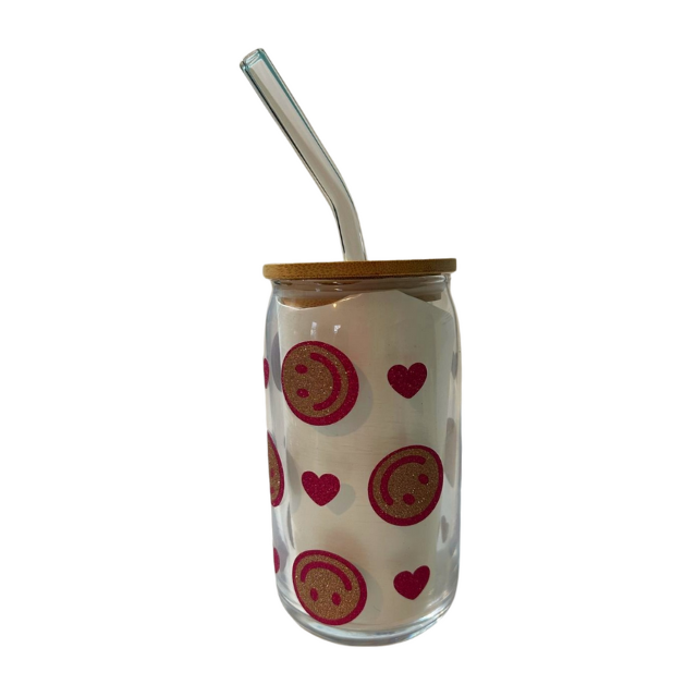 16oz. Glass Can Cup - Smiley Design
